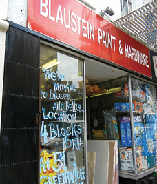 NOT ENTIRELY ‘GONE’: Blaustein’s Hardware, one of the last ‘memorable nearby businesses’ to go, just moved away, in 2012, to Greenwich Avenue. Photos by Maggie Berkvist.