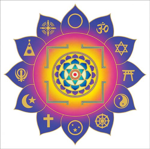 TRUTH IS ONE, PATHS ARE MANY: Swami Satchidananda’s teaching that all faiths are equal and all are beautiful paths to enlightenment is symbolized by the Integral Yoga Yantra. Images courtesy of Integral Yoga Institute.