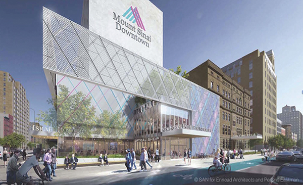 PLANS FOR A NEW HOSPITAL: The rendering above showcases the design of the new Mount Sinai Downtown Beth Israel Hospital, planned at 2nd Avenue between East 13th and 14th Streets. Image by SAN/copyright.